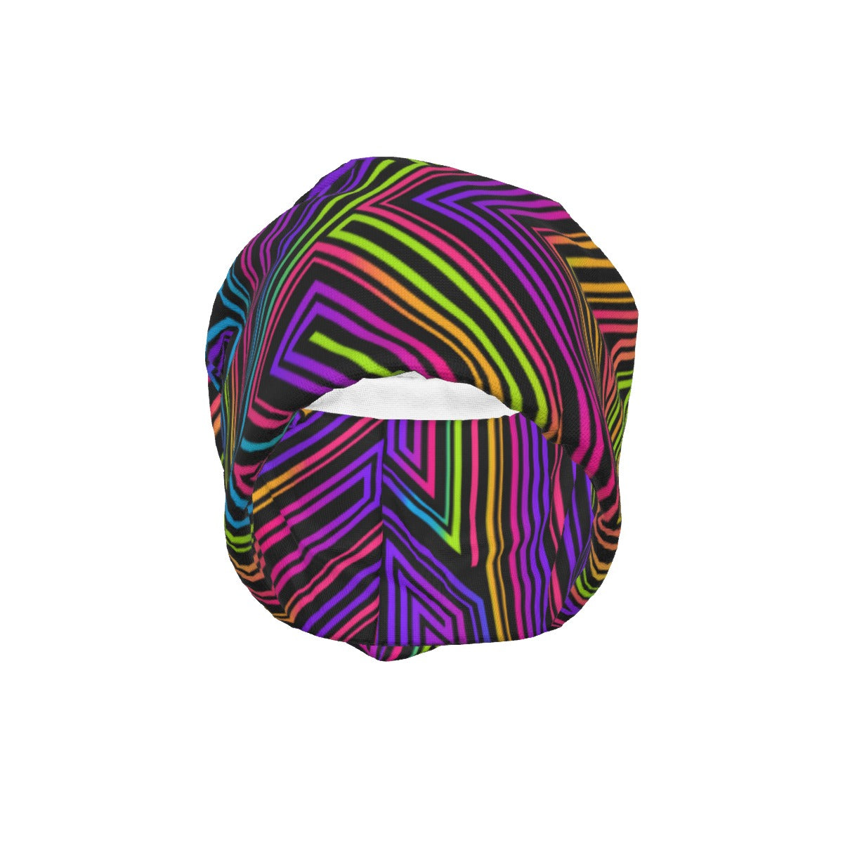 The No Wrong Turns Beanie by The Mothership Landing: neon rainbow labyrinth meander lines on black