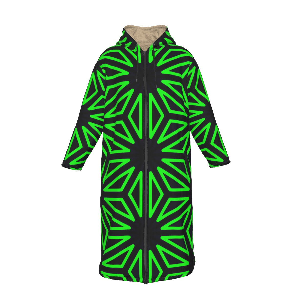 The Samurai Star Cloak by The Mothership Landing: neon green asanoha hemp star pattern on black