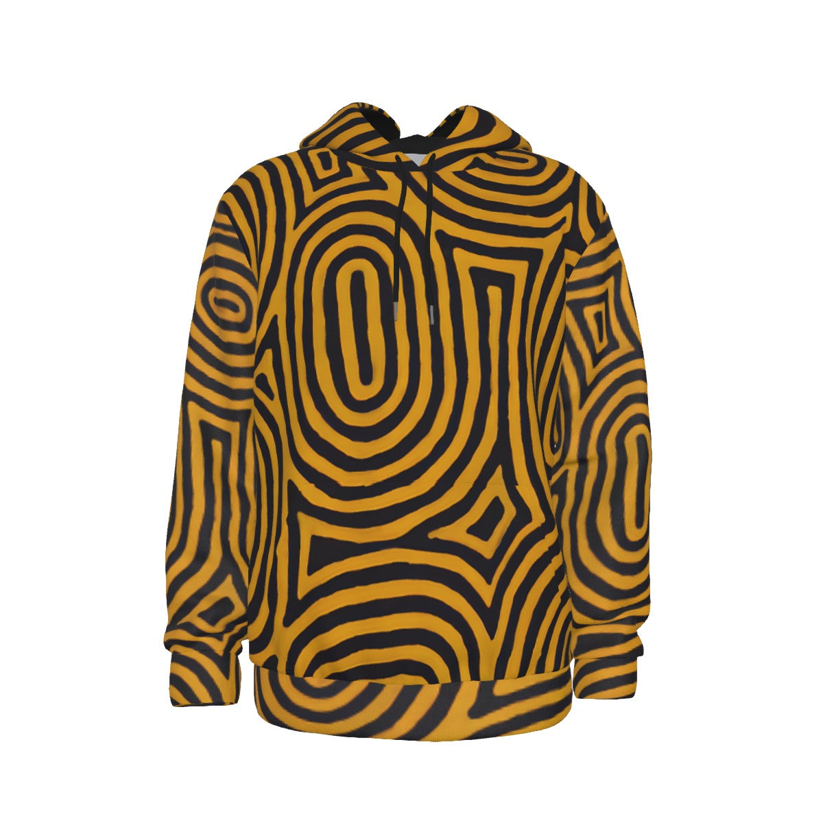 The Painted Pathway Hoodie by The Mothership Landing: winding gold ochre pathway lines on black
