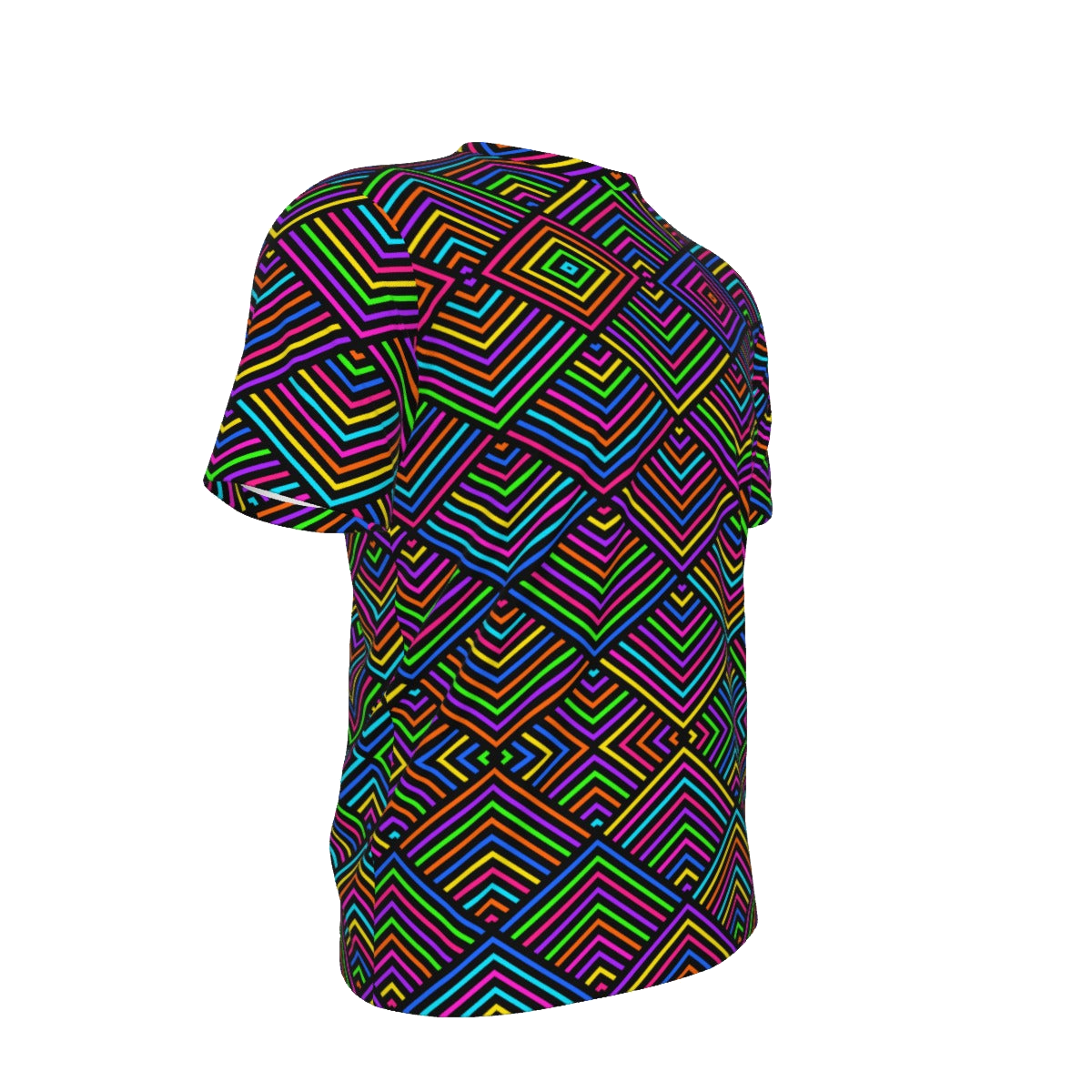 Oversize Tee in the Axis Mundi neon-rainbow sacred-geometry print, floating on deep space black