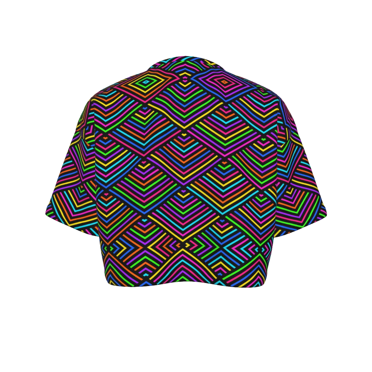 Cropped Tee in the Axis Mundi print, angled view, on deep space black