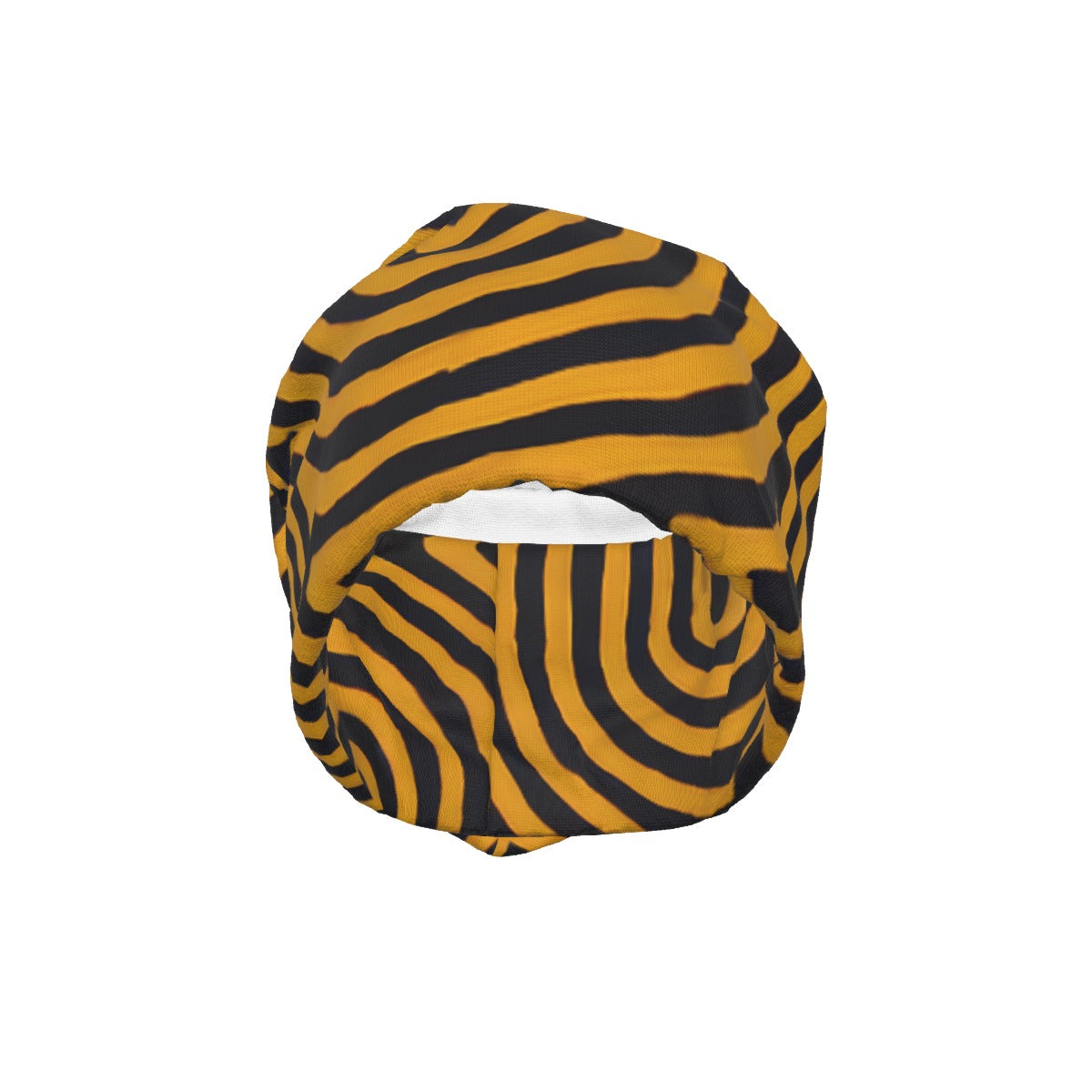 The Painted Pathway Beanie by The Mothership Landing: winding gold ochre pathway lines on black