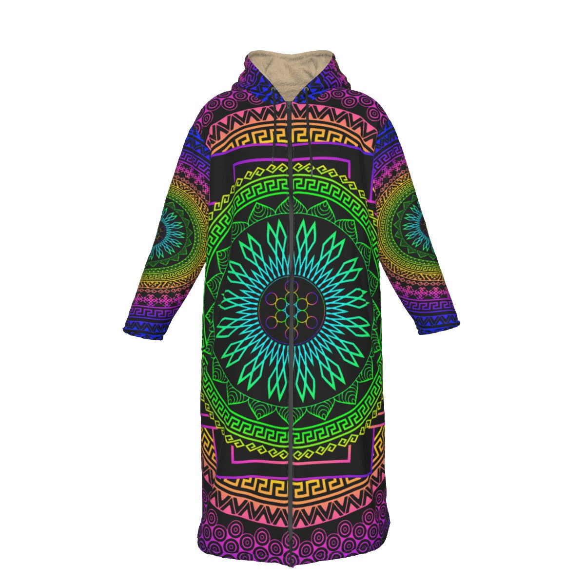 The Fruit of Life Cloak by The Mothership Landing: green sacred geometry mandala of thirteen circles on black