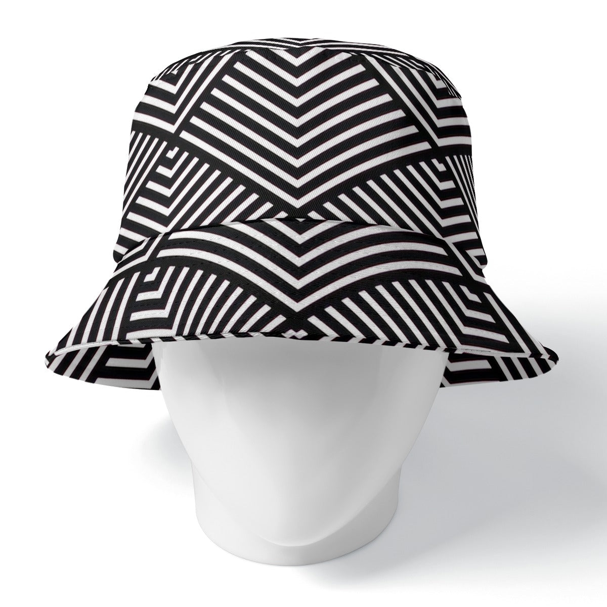 The Warp Drive Bucket Hat by The Mothership Landing: reversible black and white zigzag op art