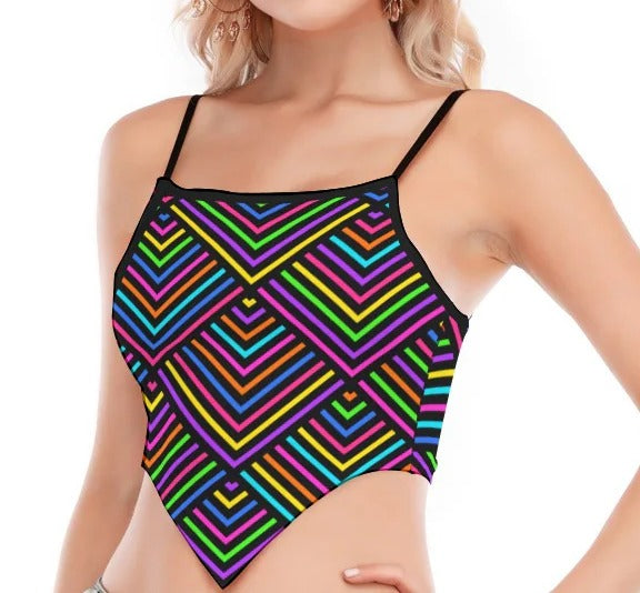 Axis Mundi cami tube top on model, cropped to product, full pointed hem