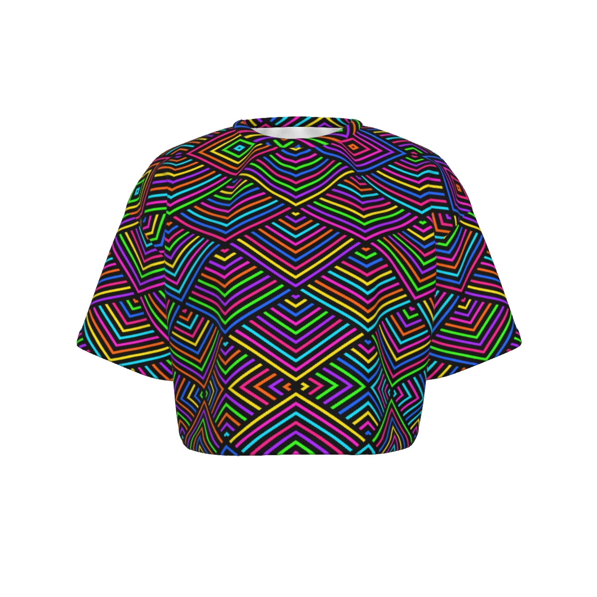 Cropped Tee in the Axis Mundi print, full view, on deep space black