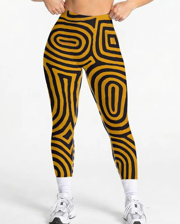 Painted Pathway high-waist leggings full-length fit on model